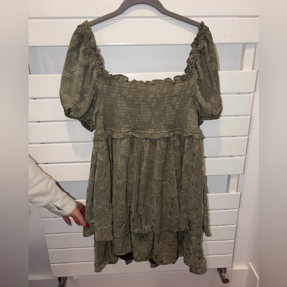 Altar'd State - Ellery Vetiver Lace Puff Short Sleeve Dress, XL - Picture 5 of 10
